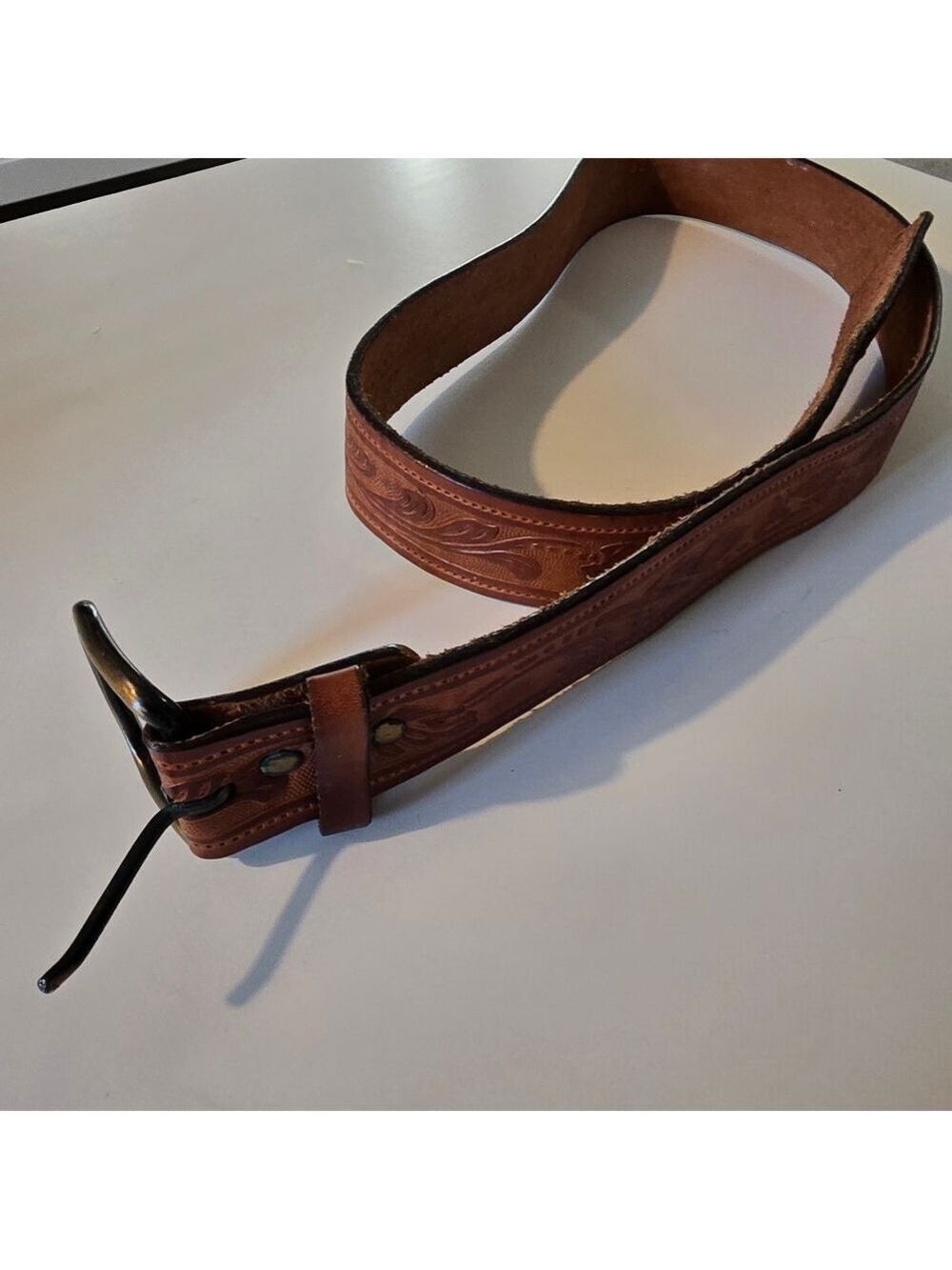 Classic Tooled Leather Brown Men's Belt